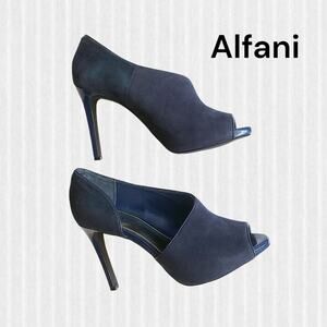 Alfani Lusee Heels Sz 7 Blueberry Blue Leather Suede Stiletto Peep Toe Slip On